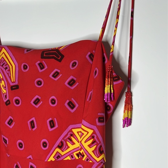 House of Harlow 1960 Red Banana Print Open Back Beaded Strap Dress Size Small - Picture 6 of 10